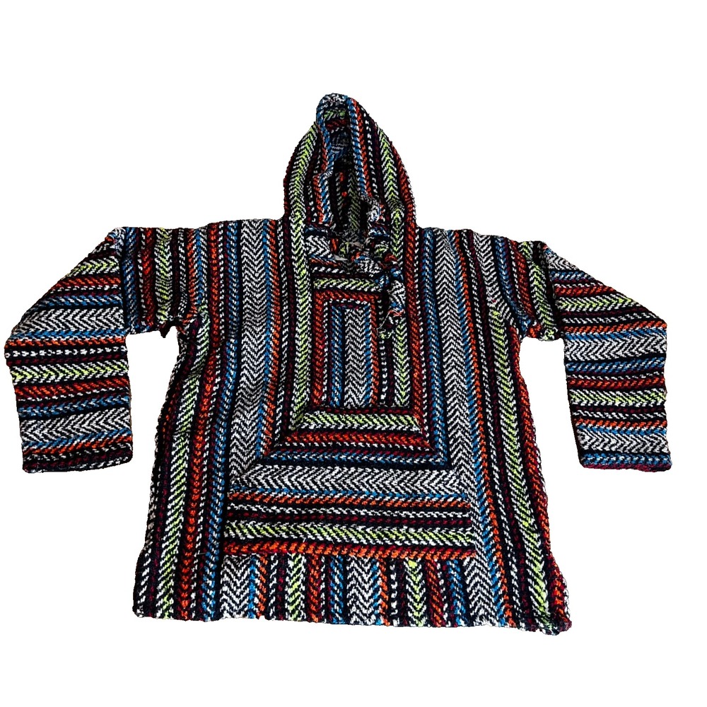 Vtg Earth Ragz Unisex SMALL Baja Jacket Mexican Hoodie "Drug Rug" Pullover